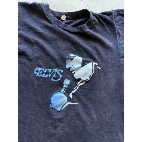 Vintage 1970s Elvis Presley Black Tee Size Mens XS Rock and Roll - Picture 4 of 7